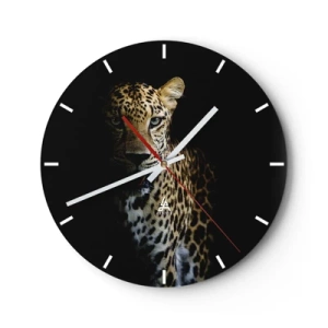 Ceas de perete - Ceas pe sticlă - Panteră pe fundal negru în umbră parțială - 30x30cm - Frumusețe întunecată - Decorațiune modernă pentru perete pentru living, bucătărie și dormitor ARTTOR