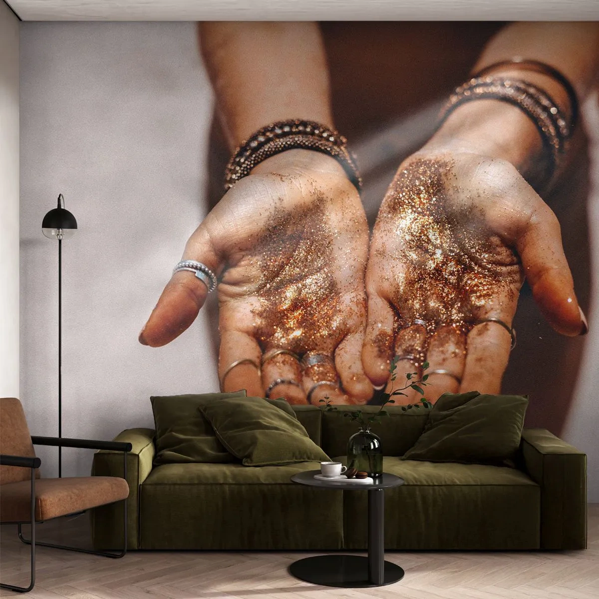Tapet Premium Sand - Un cadou pentru tine - Mâinile femeilor, Boho, Aur - 350x256 cm