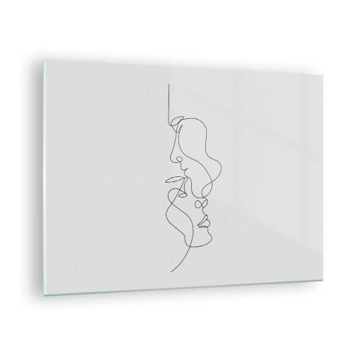 Tablou pe sticlă - Un desen delicat a două fețe într-un singur contur - 70x50cm - Dorință vorace - Decorațiune modernă pentru perete pentru living și dormitor ARTTOR