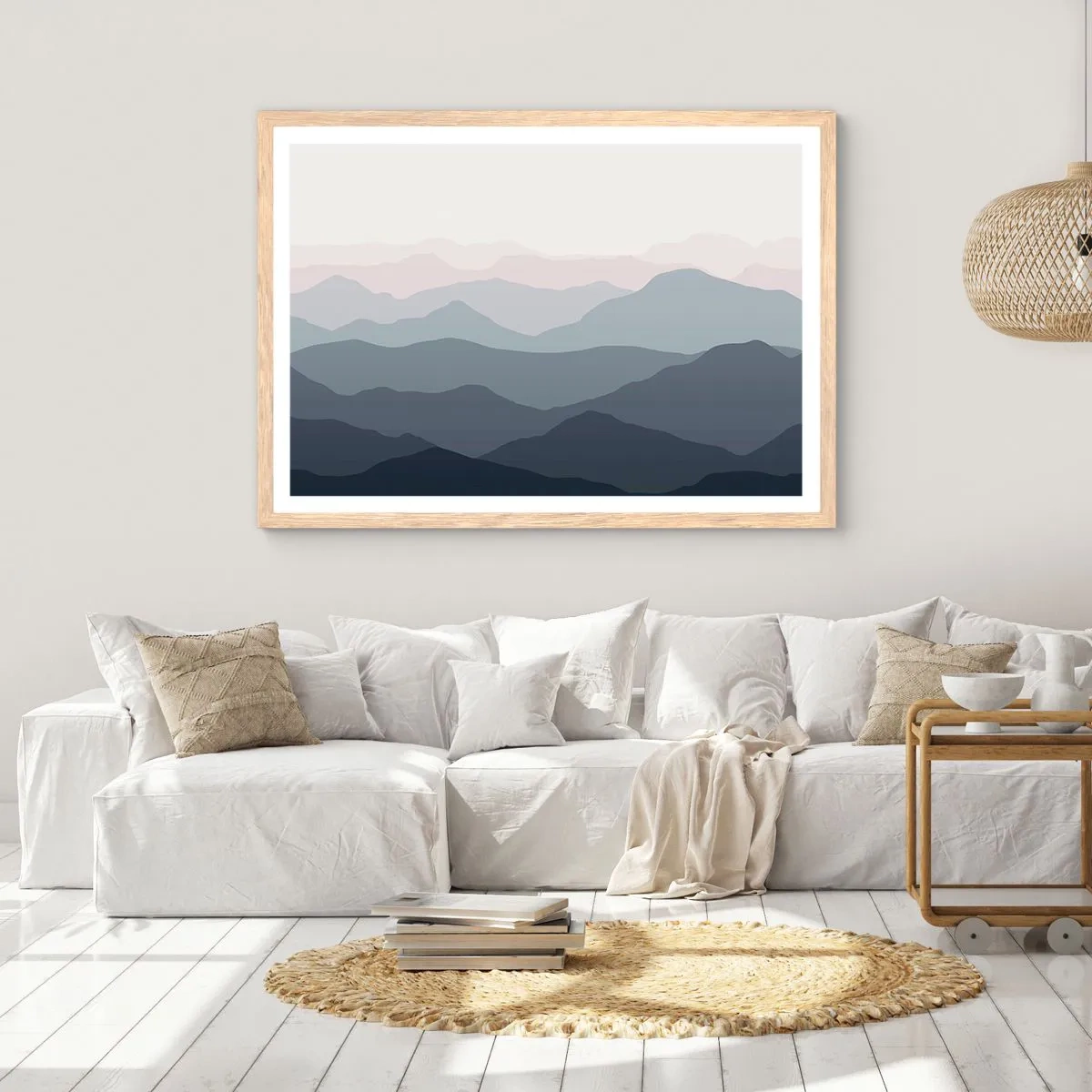 Poster în ramă de stejar deschis - Valuri de munți - 100x70 cm