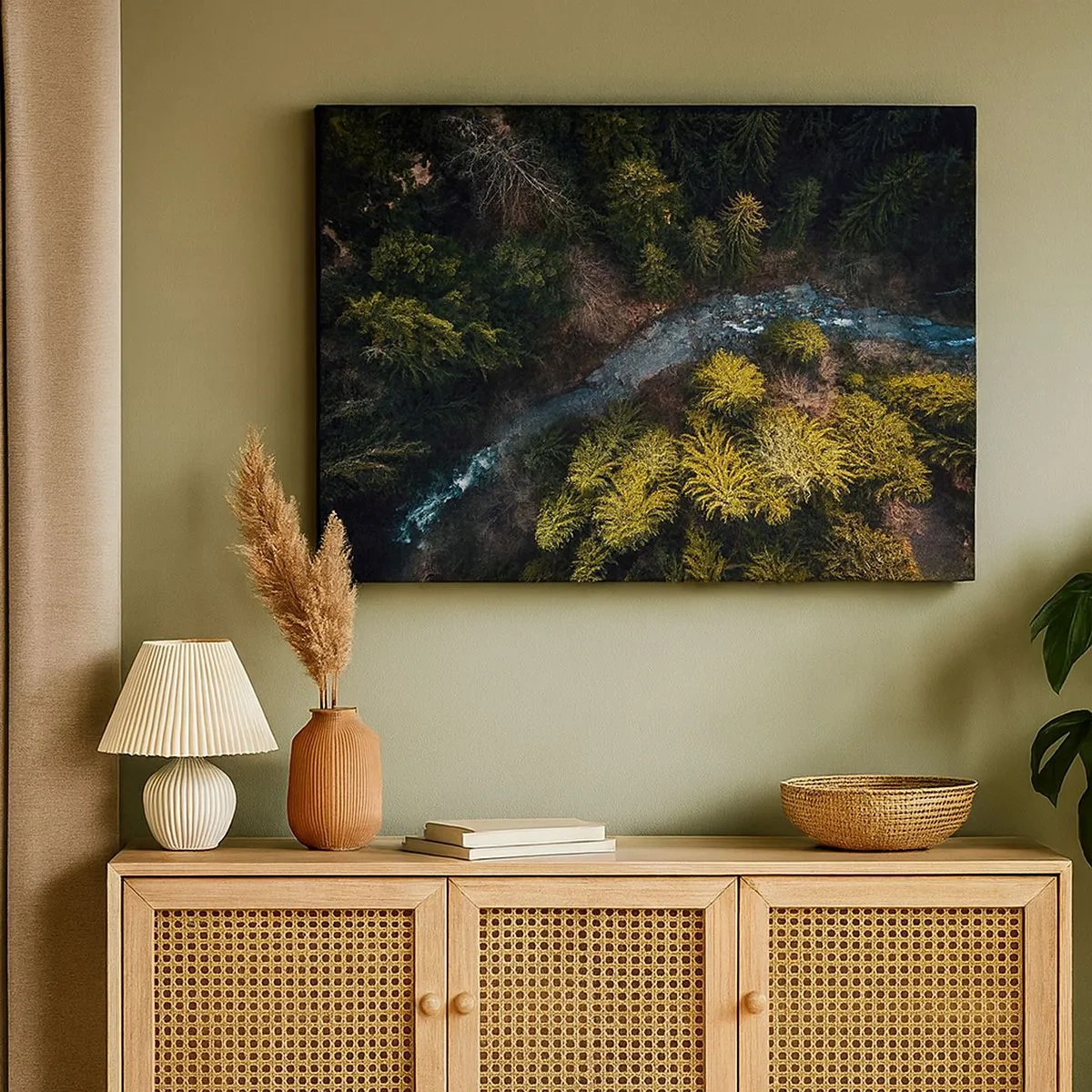 Tablou pe pânză Canvas - O vedere de sus a unei păduri cu un râu șerpuitor - 70x50cm - Rapid și mai rapid - Decorațiune modernă pentru perete pentru living și dormitor ARTTOR