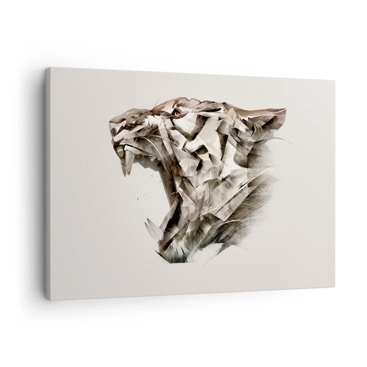 Tablou pe pânză Canvas - Imagine abstractă a unui tigru în nuanțe de bej - 70x50cm - Știți deja cine este la conducere - Decorațiune modernă pentru perete pentru living și dormitor ARTTOR