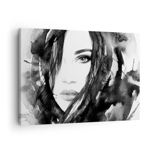 Tablou pe pânză Canvas - Portretul unei femei în acuarelă alb-negru - 70x50cm - Studiu unei dame în alb și negru - Decorațiune modernă pentru perete pentru living și dormitor ARTTOR