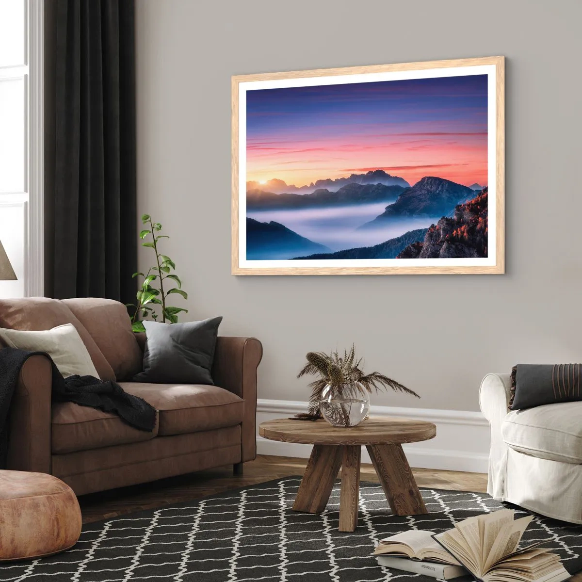 Poster în ramă de stejar deschis - Peste văi - 70x50 cm