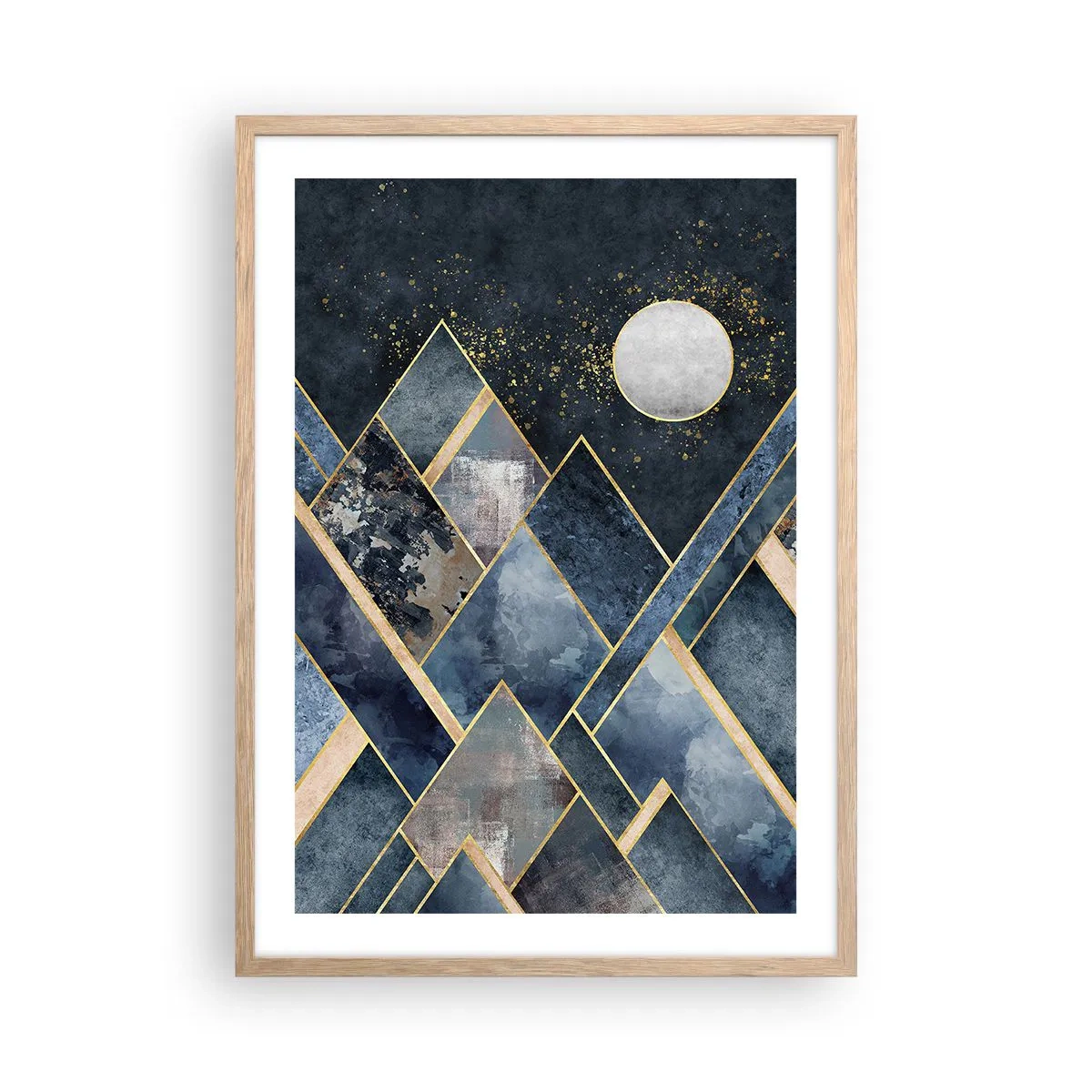 Poster în ramă de stejar deschis - Peisaj geometric - 50x70 cm