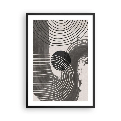 Poster în ramă neagră - Abstracție geometrică în nuanțe de gri și negru - 50x70cm - Ovalul câștigă - Decorațiune modernă pentru perete pentru living și dormitor ARTTOR