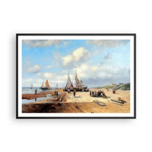 Poster în ramă neagră - Pescuit de succes - 100x70 cm