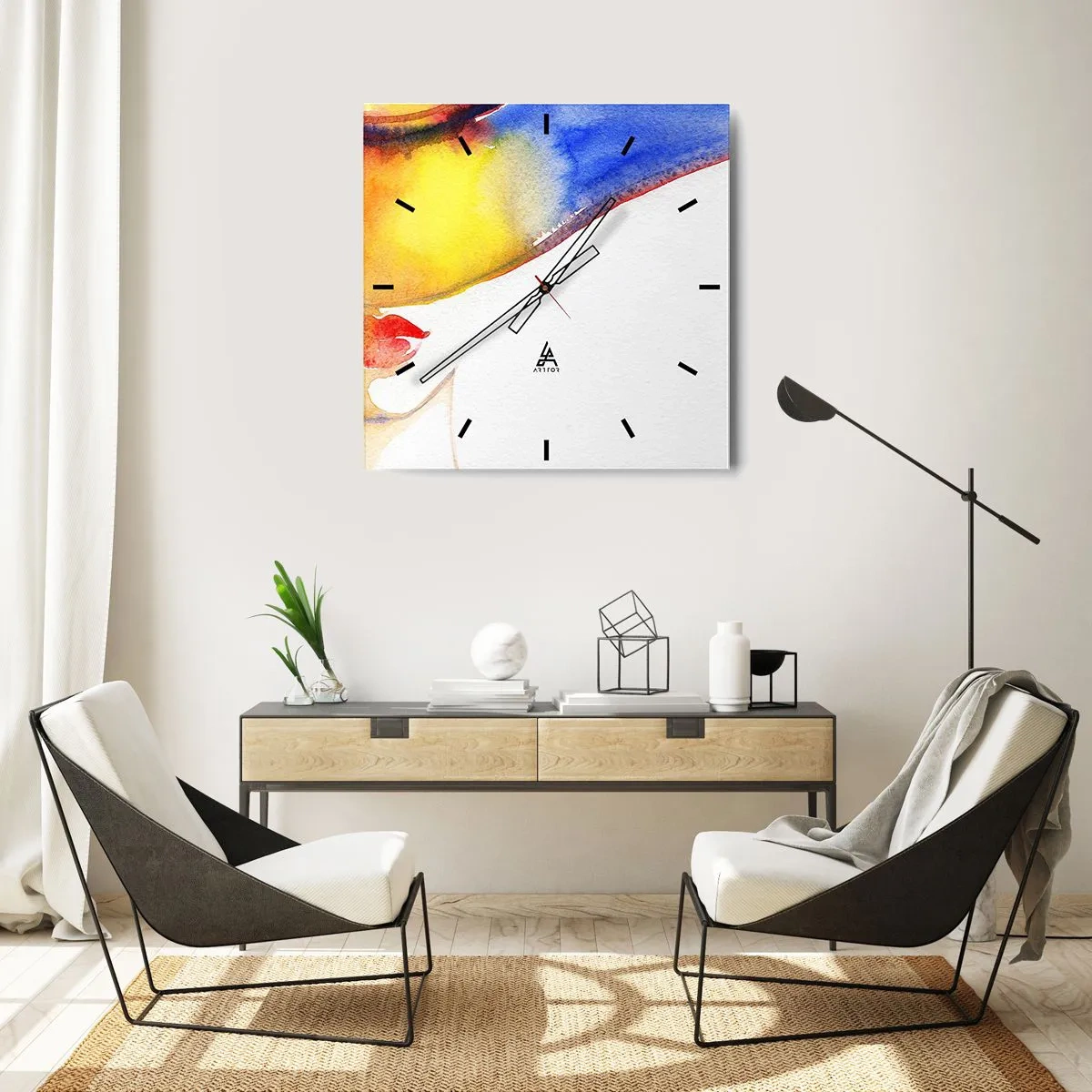 Ceas de perete - Ceas pe sticlă - Portretul unei doamne    - 30x30 cm