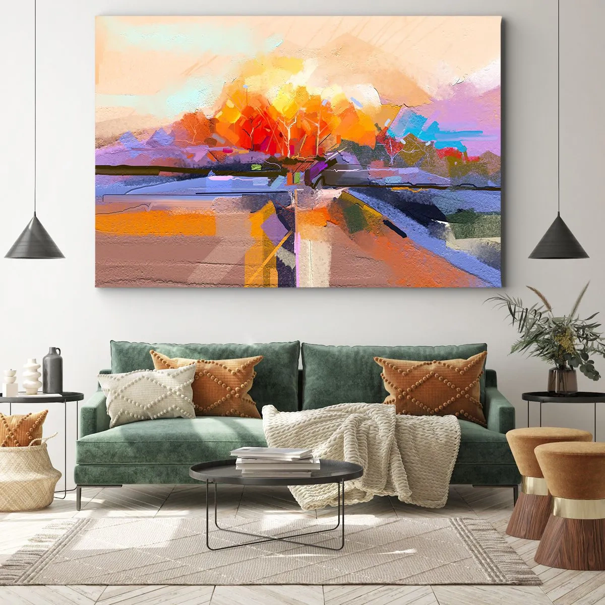 Tablou pe pânză Canvas - Un peisaj abstract cu culori intense de toamnă. - 70x50cm - A devenit toamnă - Decorațiune modernă pentru perete pentru living și dormitor ARTTOR