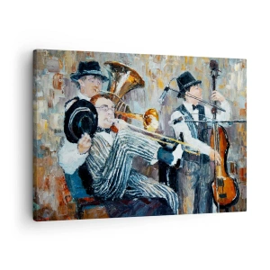 Tablou pe pânză Canvas - Muzicieni de jazz într-un stil pictural în timpul unui concert - 70x50cm - Numai jazz - Decorațiune modernă pentru perete pentru living și dormitor ARTTOR