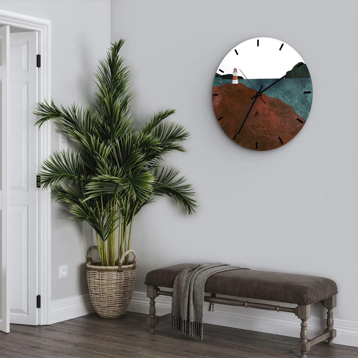 Ceas de perete - Ceas pe sticlă - Un far pe un deal lângă o coastă liniștită - 30x30cm - Privind marea - Decorațiune modernă pentru perete pentru living, bucătărie și dormitor ARTTOR