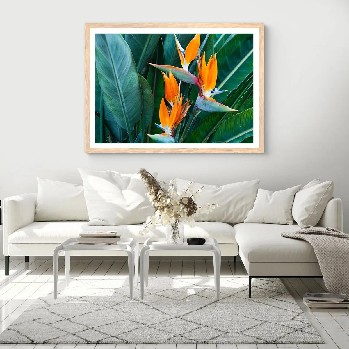 Poster în ramă de stejar deschis - Este o floare sau o pasăre? - 100x70 cm