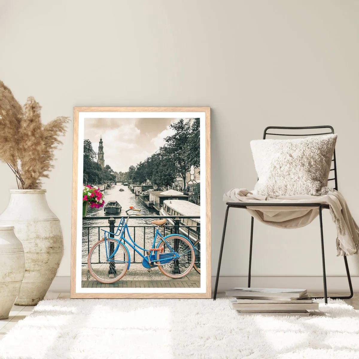 Poster în ramă de stejar deschis - Culorile unui canal din Amsterdam - 40x50 cm