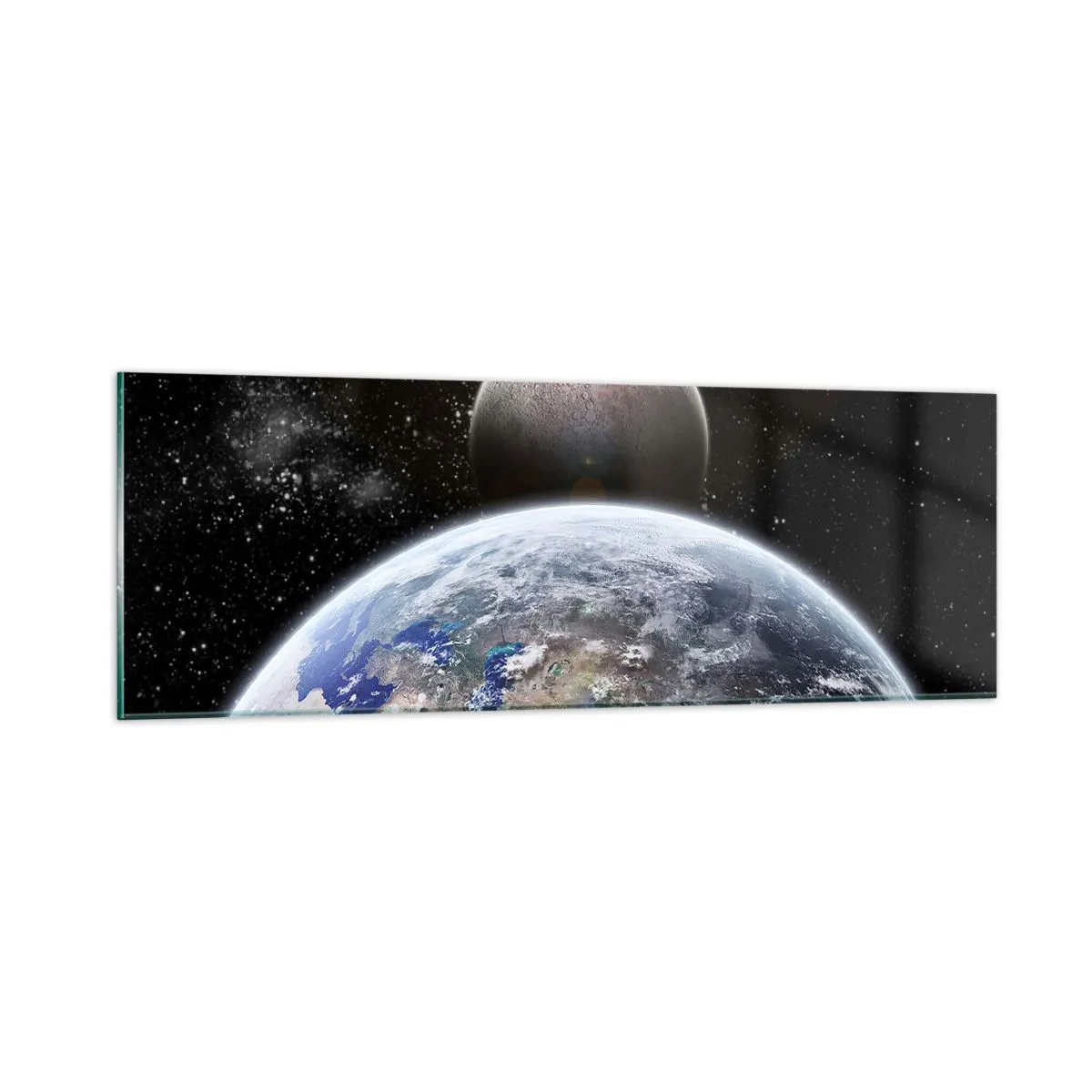 Tablou pe sticlă - Peisaj cosmic - răsărit de soare - 90x30 cm