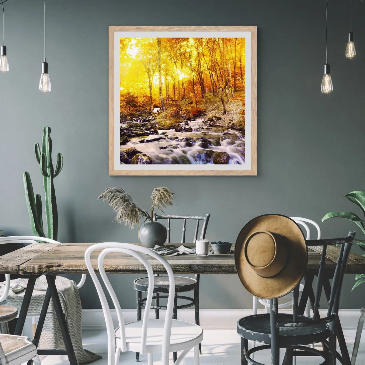 Poster în ramă de stejar deschis - Pietre montate în aur și platină - 50x50 cm