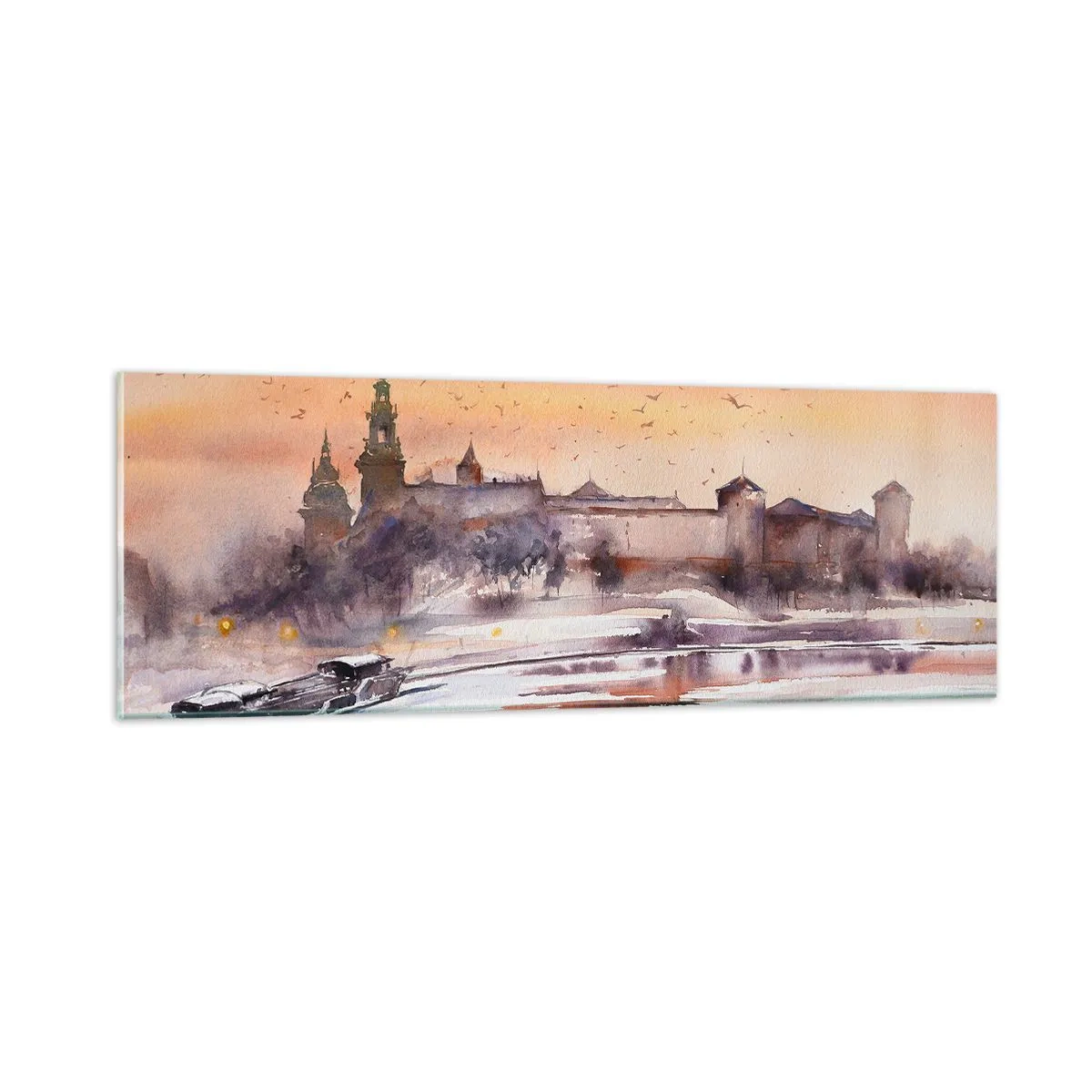 Tablou pe sticlă - Apus de soare regal - 90x30 cm