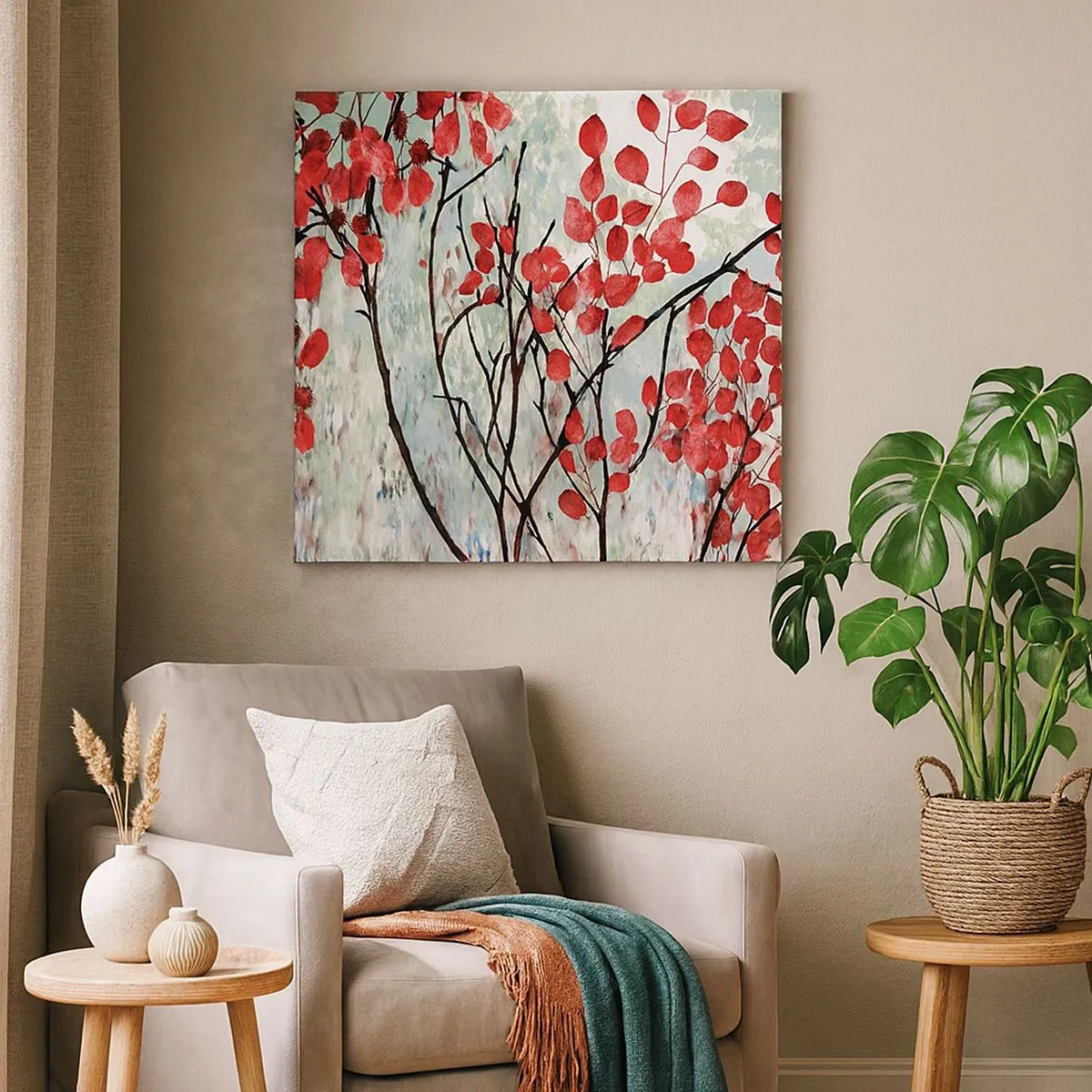 Tablou pe pânză - Arbore în stacojiu - 30x30 cm