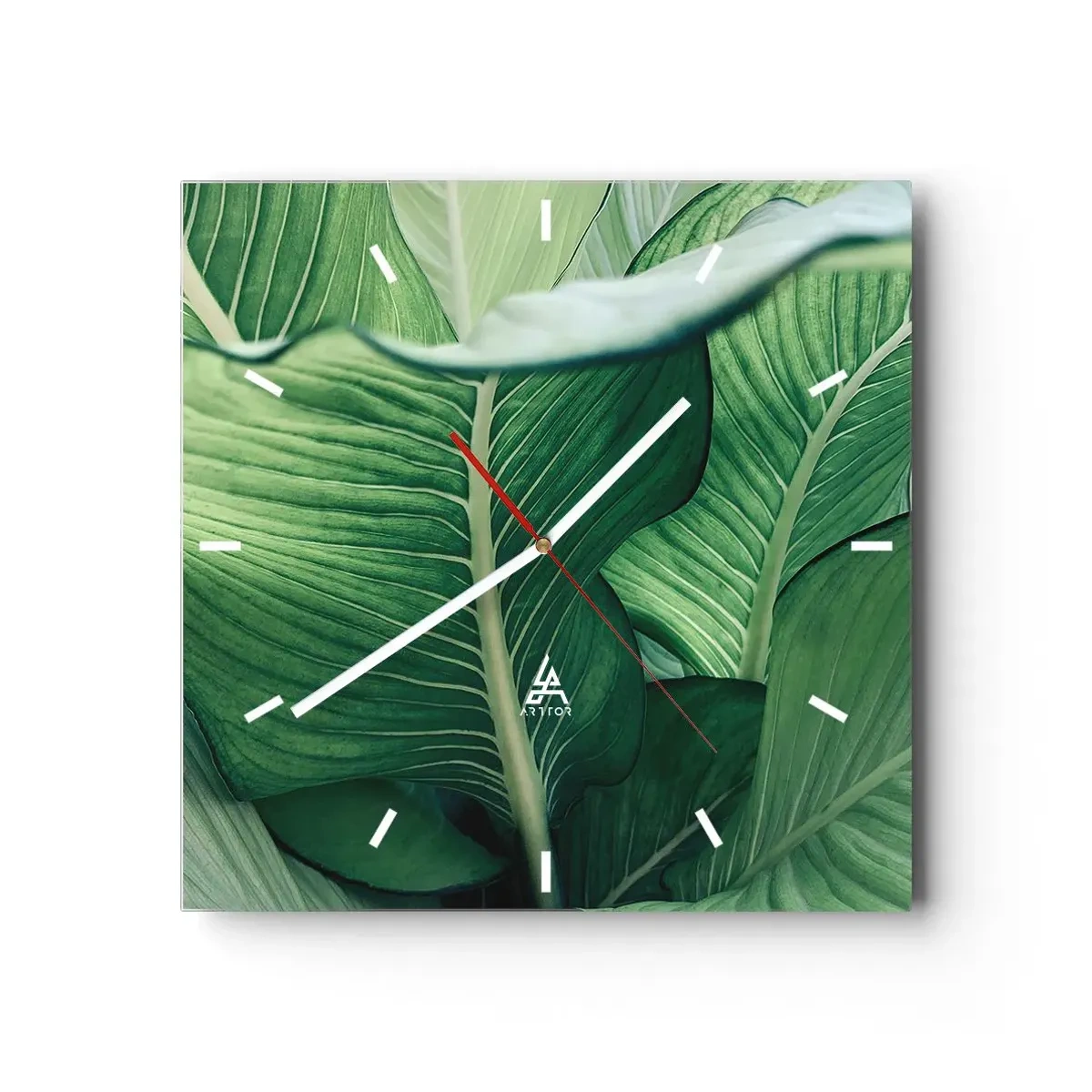 Ceas de perete - Ceas pe sticlă - Viață intensă în verde - 40x40 cm