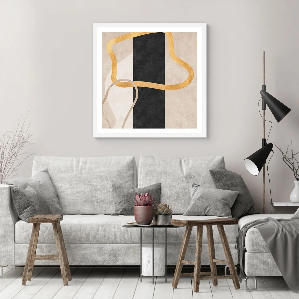 Poster în ramă albă - Forme înbuclite - 30x30 cm