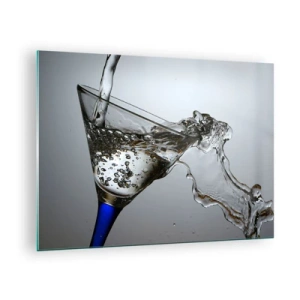 Tablou pe sticlă - Stropire de apă într-un pahar de martini - 70x50cm - Apă pură în sticlă de cristal - Decorațiune modernă pentru perete pentru living și dormitor ARTTOR