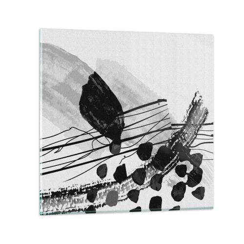 Tablou pe sticlă - Abstracție organică în negru și alb - 70x70 cm