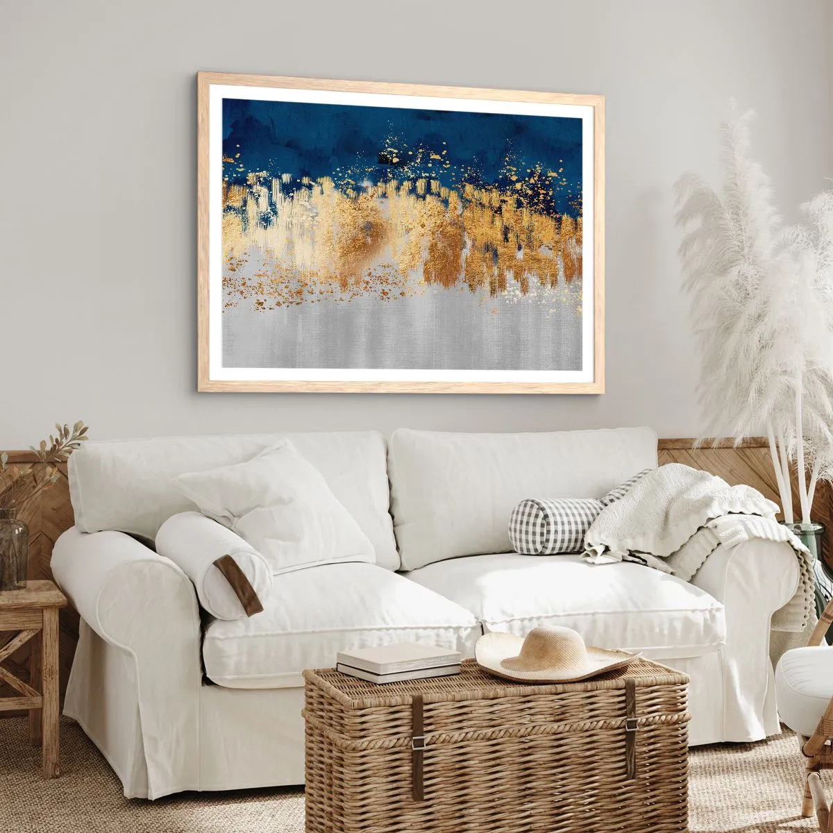 Poster în ramă de stejar deschis - Compoziție modernă cu bliț - 100x70 cm