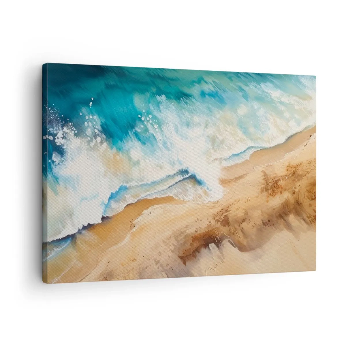 Tablou pe pânză Canvas - Un val de mare izbindu-se de țărmul nisipos - 70x50cm - Unda de întoarcere - Decorațiune modernă pentru perete pentru living și dormitor ARTTOR