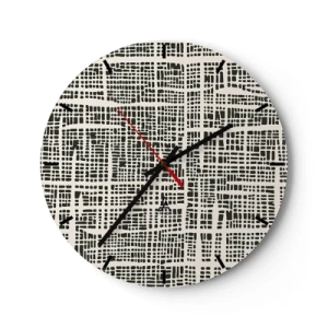 Ceas de perete - Ceas pe sticlă - Model geometric, negru și crem cu puncte neregulate - 30x30cm - O compoziție țesută - Decorațiune modernă pentru perete pentru living, bucătărie și dormitor ARTTOR