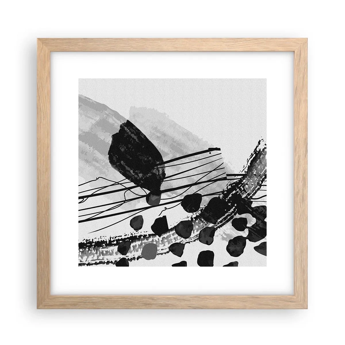 Poster în ramă de stejar deschis - Abstracție organică în negru și alb - 30x30 cm