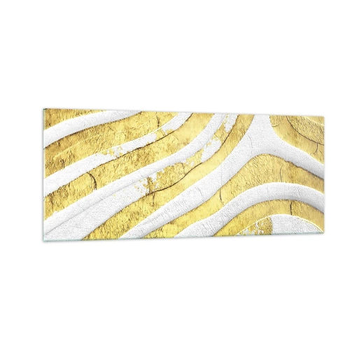Tablou pe sticlă - Compoziția în alb și auriu - 100x40 cm