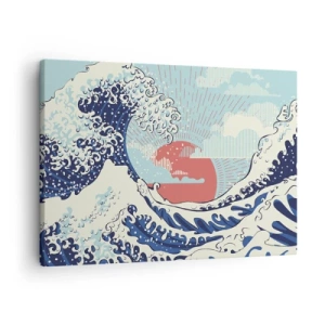 Tablou pe pânză Canvas - Valuri oceanice și un apus de soare în stil japonez - 70x50cm - Din inspirații japoneze - Decorațiune modernă pentru perete pentru living și dormitor ARTTOR
