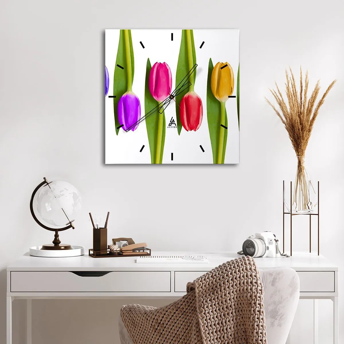 Ceas de perete - Ceas pe sticlă - Compoziție curcubeu - 40x40 cm