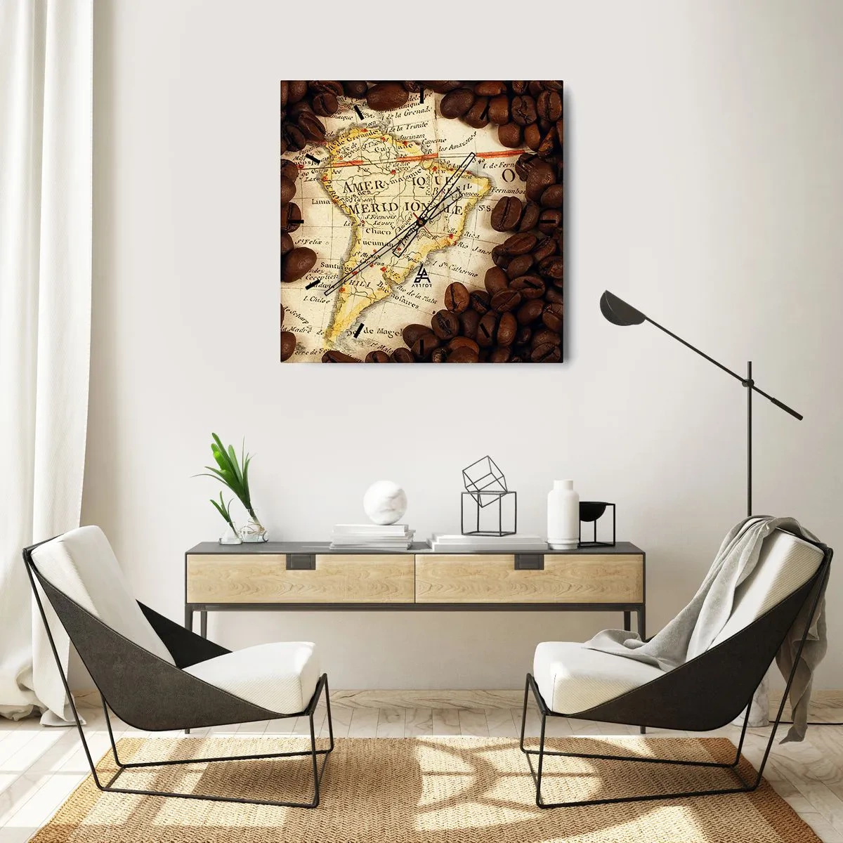 Ceas de perete - Ceas pe sticlă - De unde provine cea mai bună cafea? - 40x40 cm