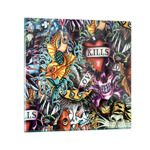 Tablou pe sticlă - Visul unui artist tatuator - 70x70 cm