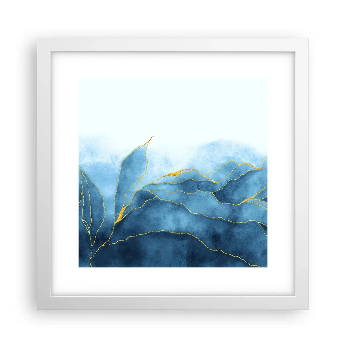 Poster în ramă albă - Albastru în aur - 30x30 cm