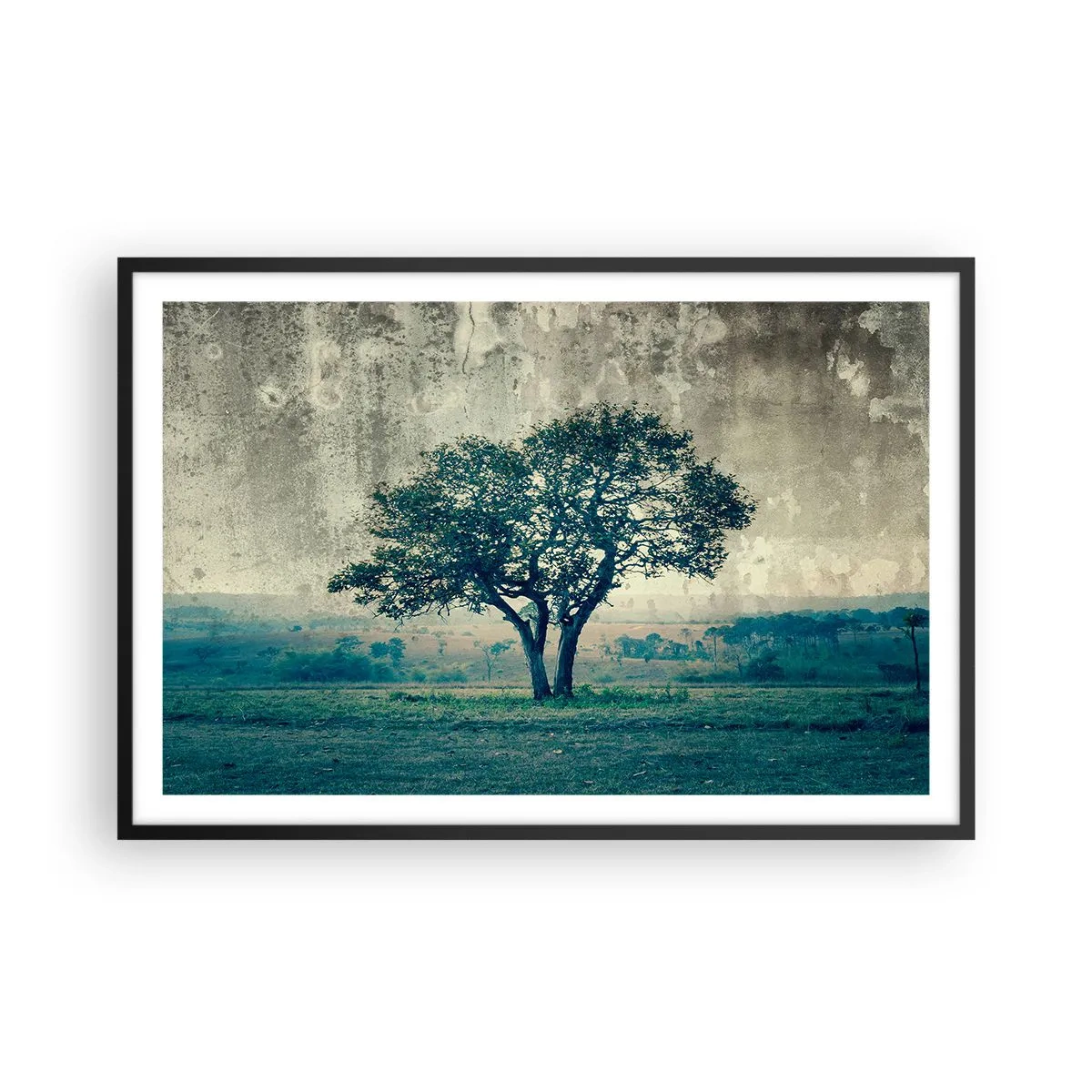 Poster în ramă neagră - Un măr pe o pajiște albastră? - 91x61 cm