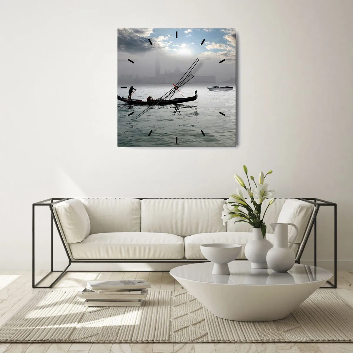 Ceas de perete - Ceas pe sticlă - Un oraș fabulos de apă și ceață - 30x30 cm