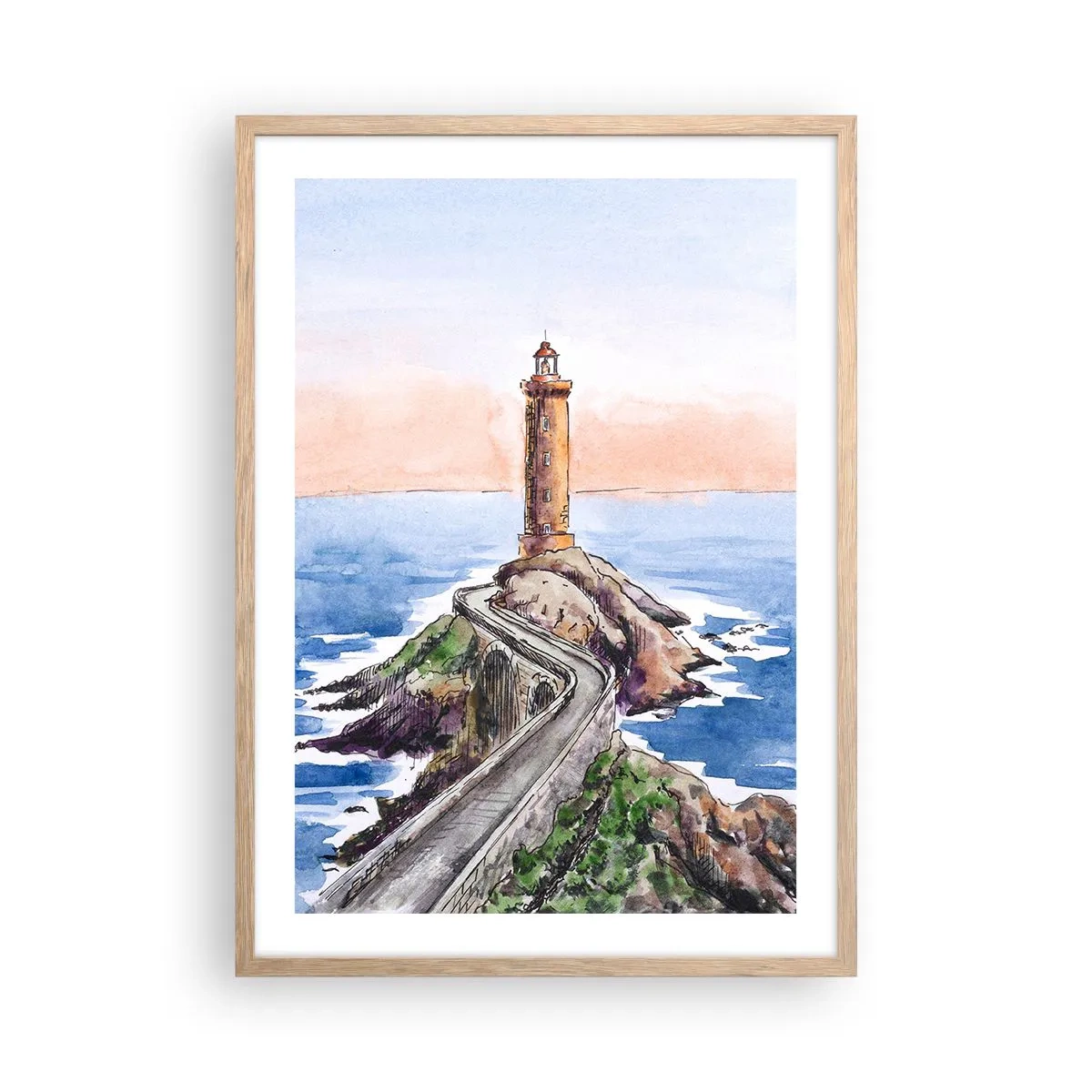 Poster în ramă de stejar deschis - Cu fața la mare - 50x70 cm