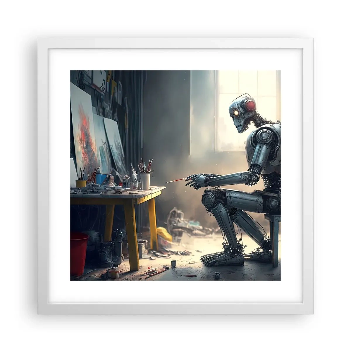 Poster în ramă albă - Actul de creație - 40x40 cm