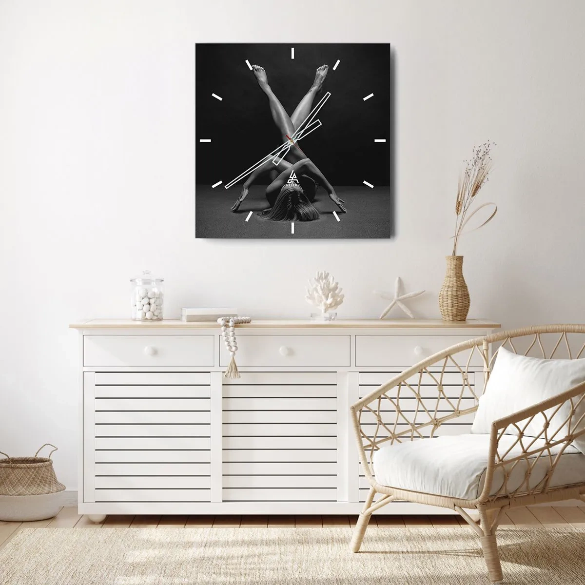 Ceas de perete - Ceas pe sticlă - Geometria nudității - 30x30 cm