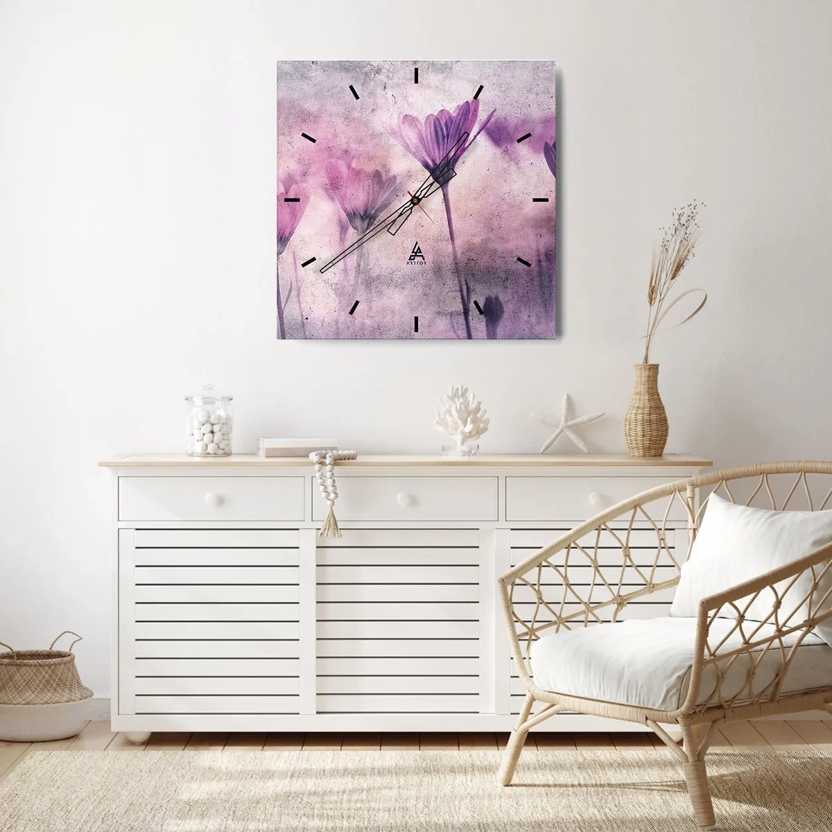 Ceas de perete - Ceas pe sticlă - Un vis de flori - 40x40 cm