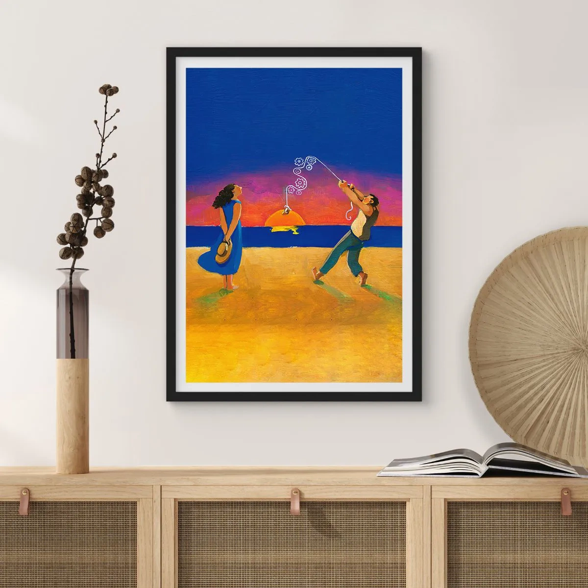 Poster în ramă neagră - Figuri pe plajă la apus - 50x70cm - Mai mult decât o stea din cer - Decorațiune modernă pentru perete pentru living și dormitor ARTTOR