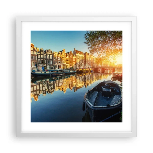 Poster în ramă albă - Dimineața în Amsterdam - 40x40 cm