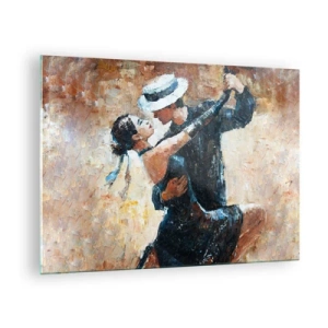 Tablou pe sticlă - Un cuplu dansând într-un stil elegant, cu o notă clasică - 70x50cm - A la Rudolf Valentino - Decorațiune modernă pentru perete pentru living și dormitor ARTTOR