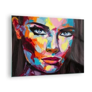 Tablou pe sticlă - Portret colorat al unei femei într-un stil abstract - 70x50cm - Un suflet plin de culoare - Decorațiune modernă pentru perete pentru living și dormitor ARTTOR