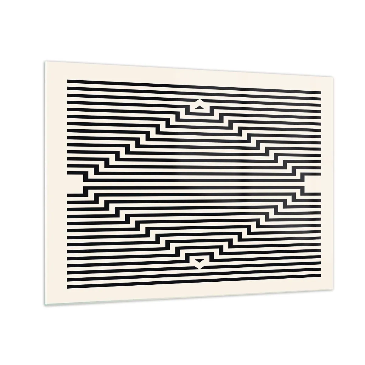 Tablou pe sticlă - Un model fascinant de linii albe și negre creează o iluzie - 70x50cm - Iluzie geometrică - Decorațiune modernă pentru perete pentru living și dormitor ARTTOR