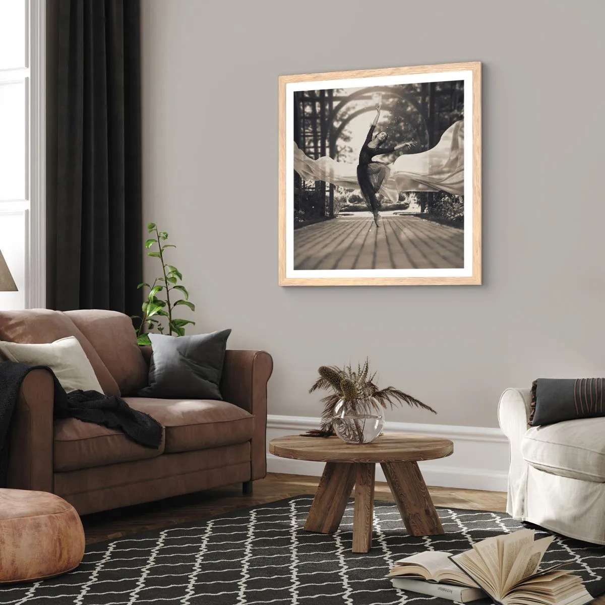 Poster în ramă de stejar deschis - Dansul spiritului de grădină - 30x30 cm