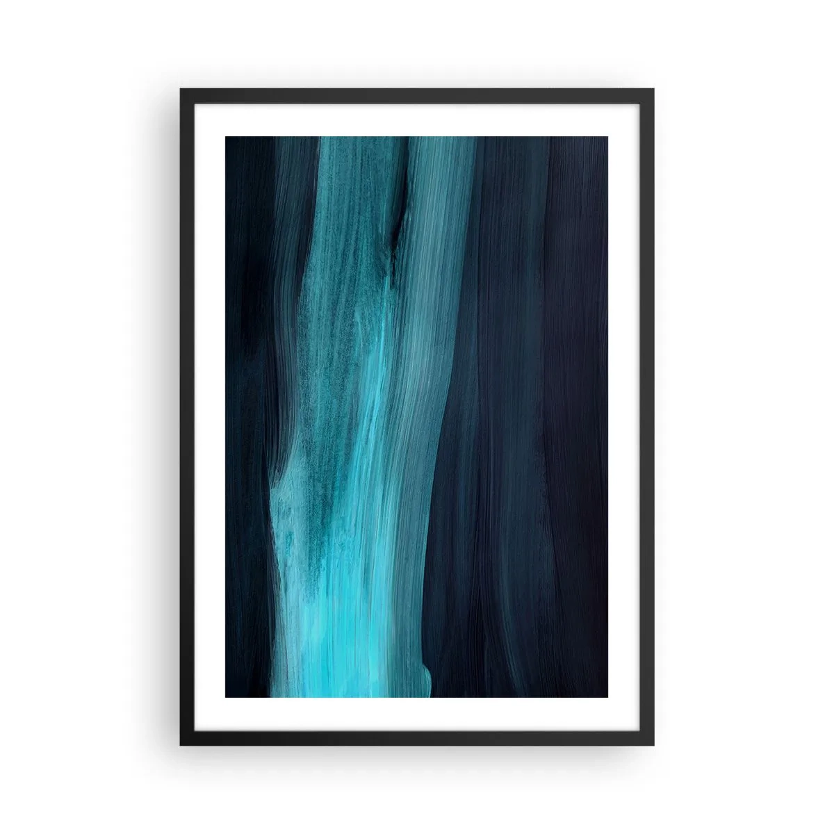 Poster în ramă neagră - O compoziție abstractă în nuanțe de negru și turcoaz - 50x70cm - Du-te cu fluxul - Decorațiune modernă pentru perete pentru living și dormitor ARTTOR