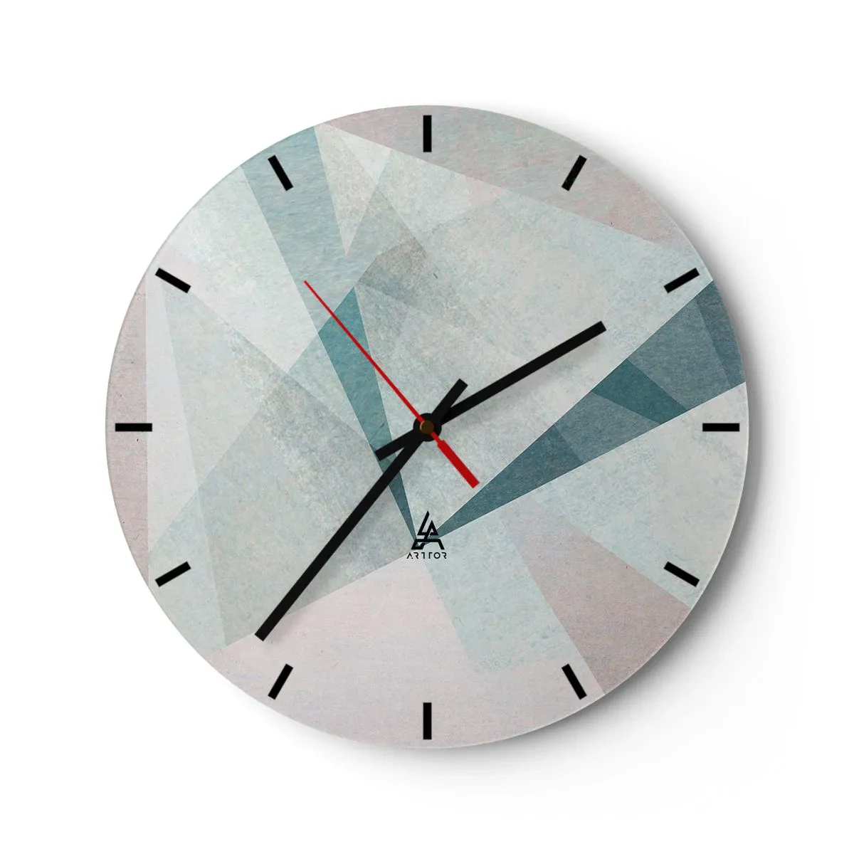 Ceas de perete - Ceas pe sticlă - Modele abstracte în nuanțe de albastru și gri - 30x30cm - Calm și totuși dinamic - Decorațiune modernă pentru perete pentru living, bucătărie și dormitor ARTTOR