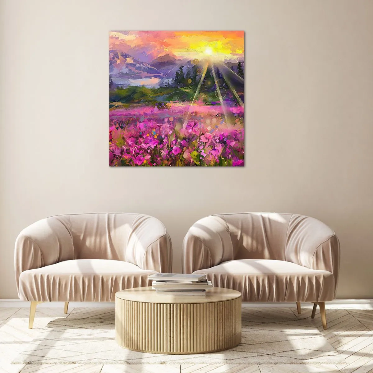 Tablou pe sticlă - Într-o vale sub protecția soarelui - 60x60 cm